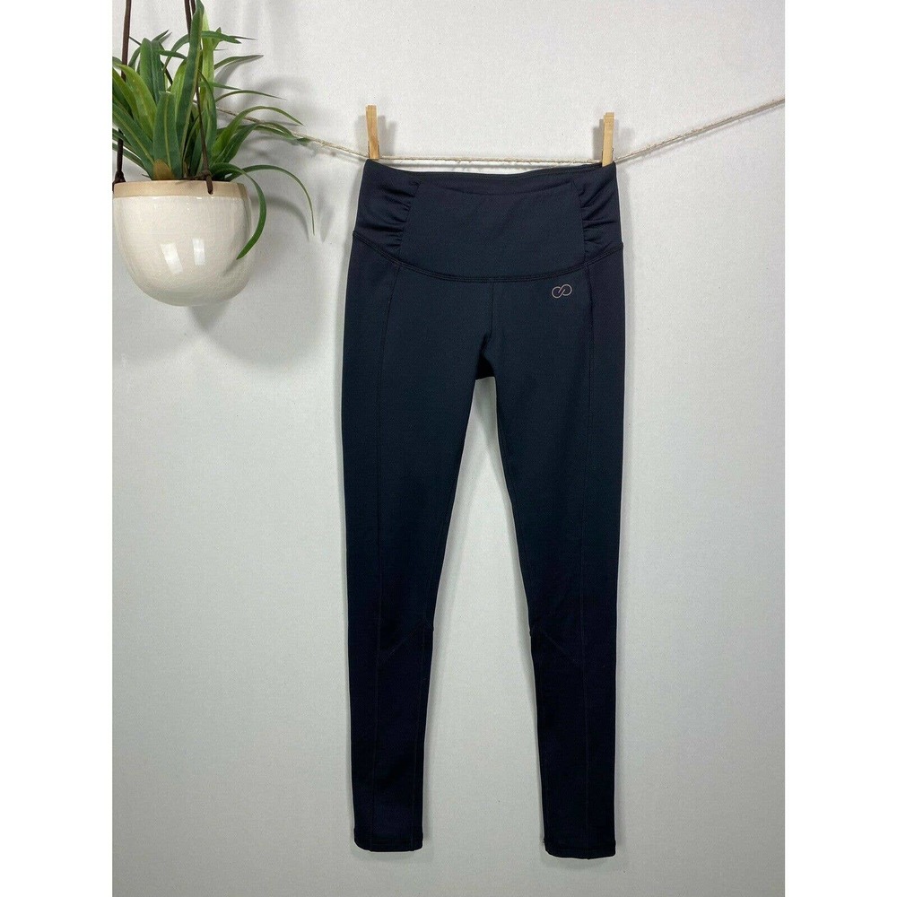 Calia Black Effortless Ruched Waist Leggings Back Zip Pocket Womens Size XS‎